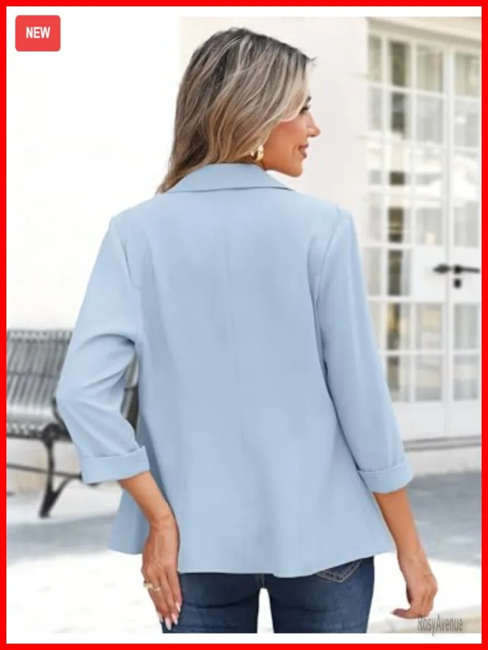 Lightweight Casual Blazer with Lapel Collar, 3/4 Cuffed Sleeve, Welt Pockets